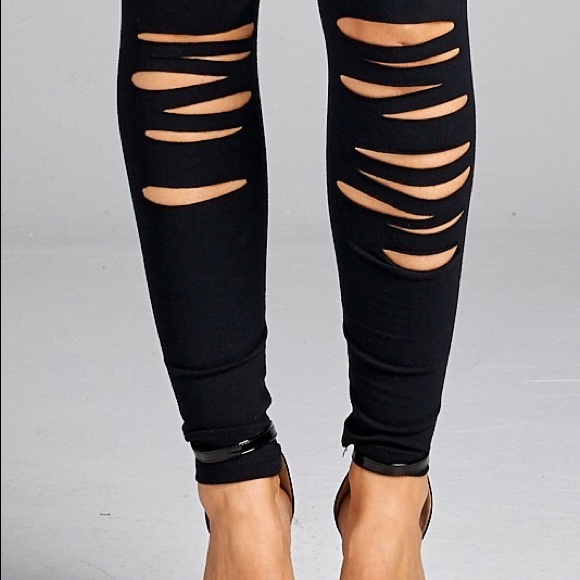 New Soft Distressed Black Leggings - Picture 3 of 5